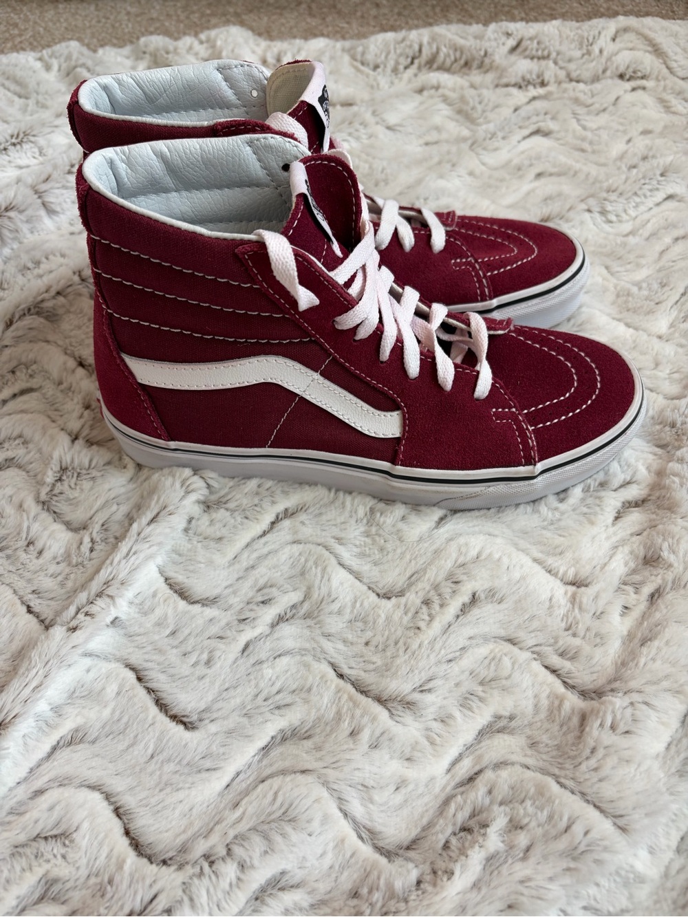 Vans women’s Maroon High-Top Skate Sneakers with White Accents - Picture 3 of 5